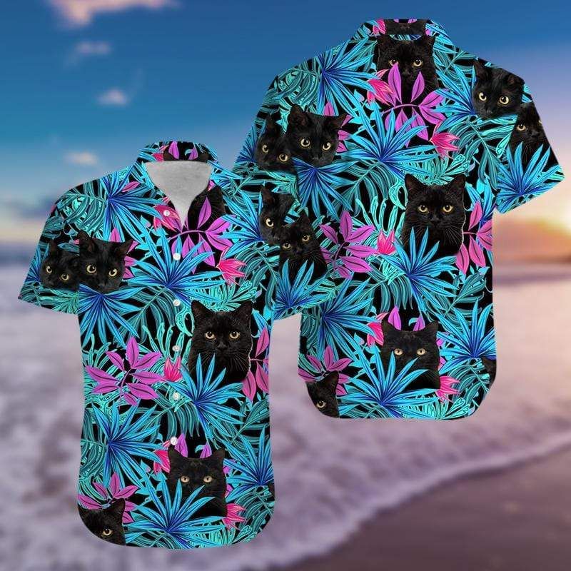 Tropical Black Cat Hawaii Aloha Shirts Ha59965