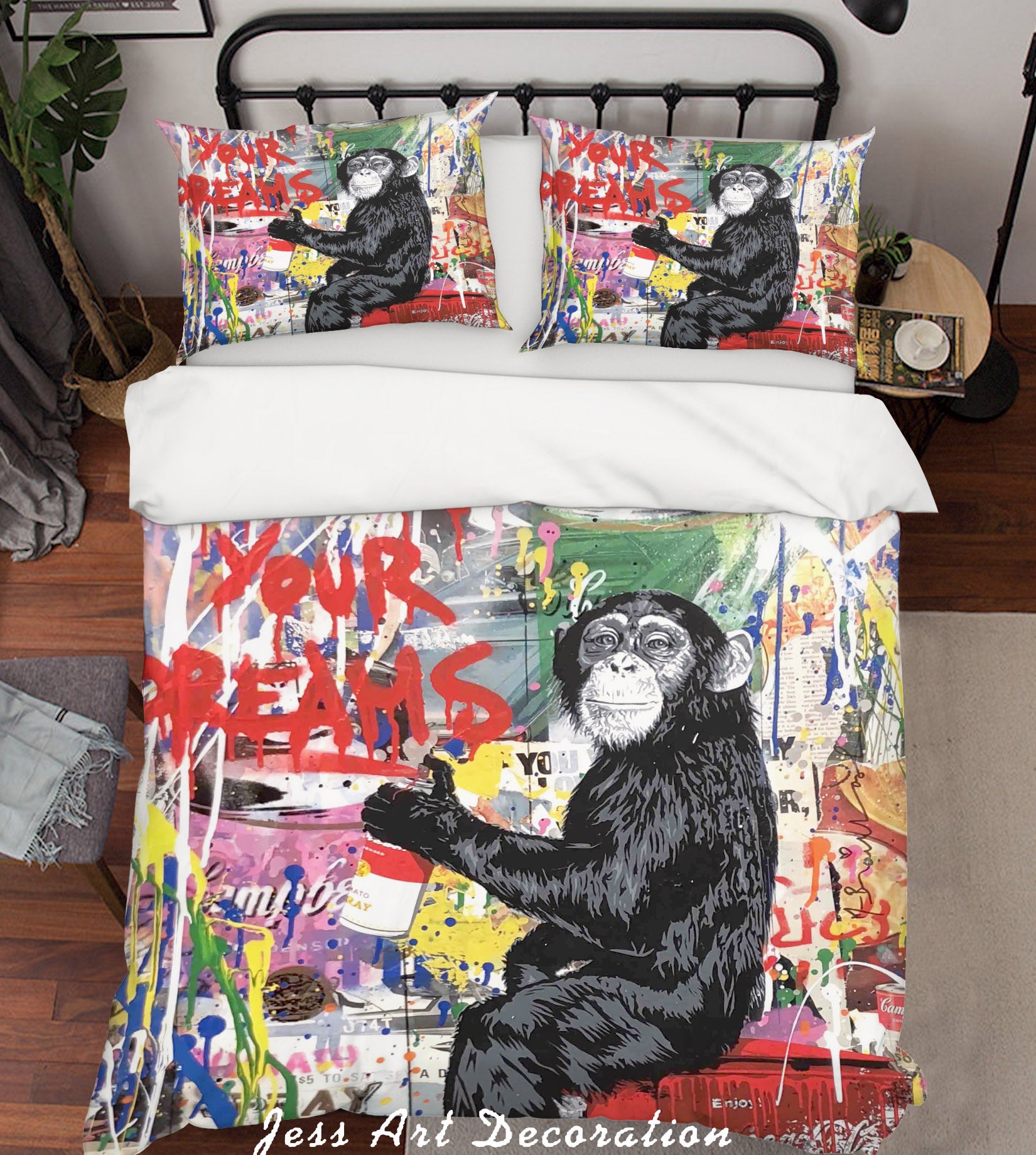 3D Graffiti Colorful Gorilla Animal Quilt Cover Set Bedding Set Duvet Cover Pillowcases Lxl