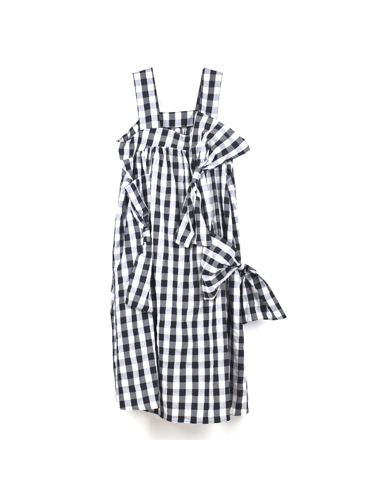 XITAO Plaid Dress Backless Sleeveless Patchwork Bow Small Fresh Casual Style 2022 Summer Minority Elegant Loose Dress WLD7014 alx