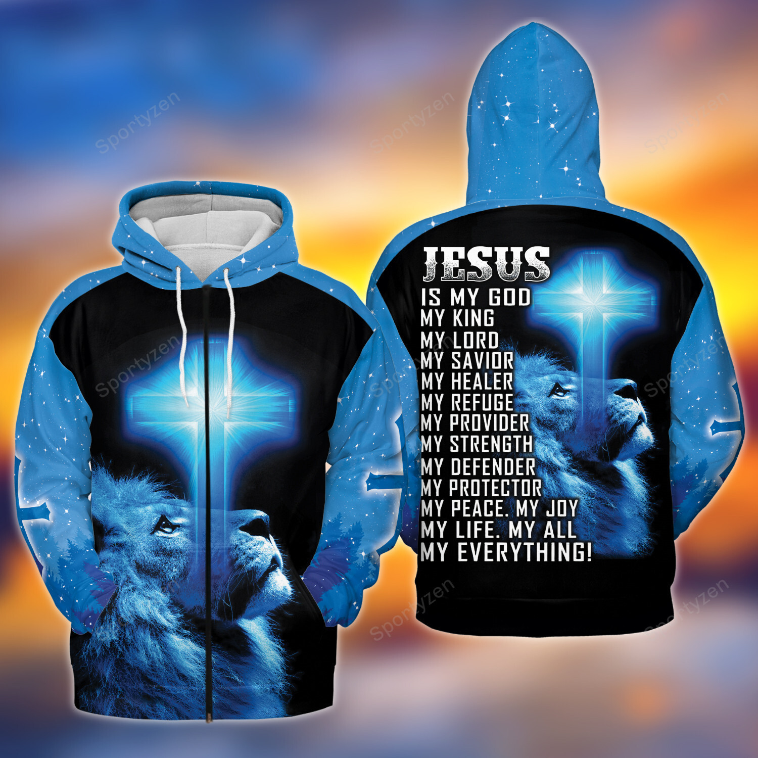 Awesome Jesus Is My God Lion Blue Hoodie 3D All Over Print #V