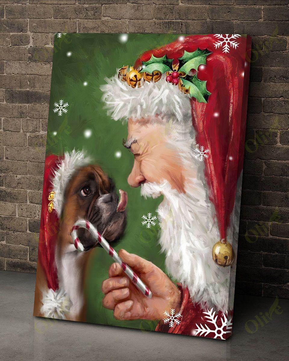 Boxer Talking To Santa Canvas Wall Art Home Decor