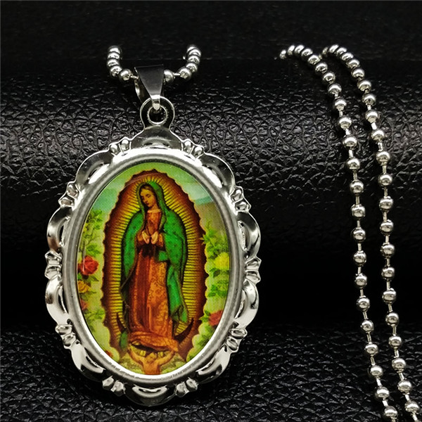 The Virgin Mary Jesus Stainless Steel Necklace for Women Silver Color Stainless Steel Necklace Jewelry collares mujer N72258B alx