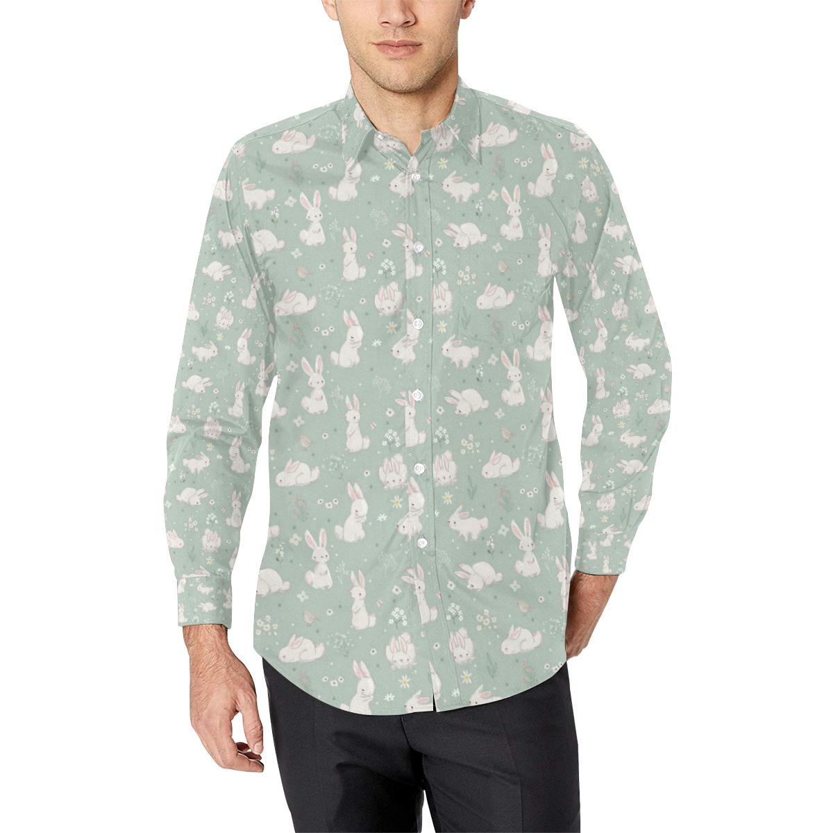 Bunny Pattern Print Design 03 Long Sleeve Dress Shirt