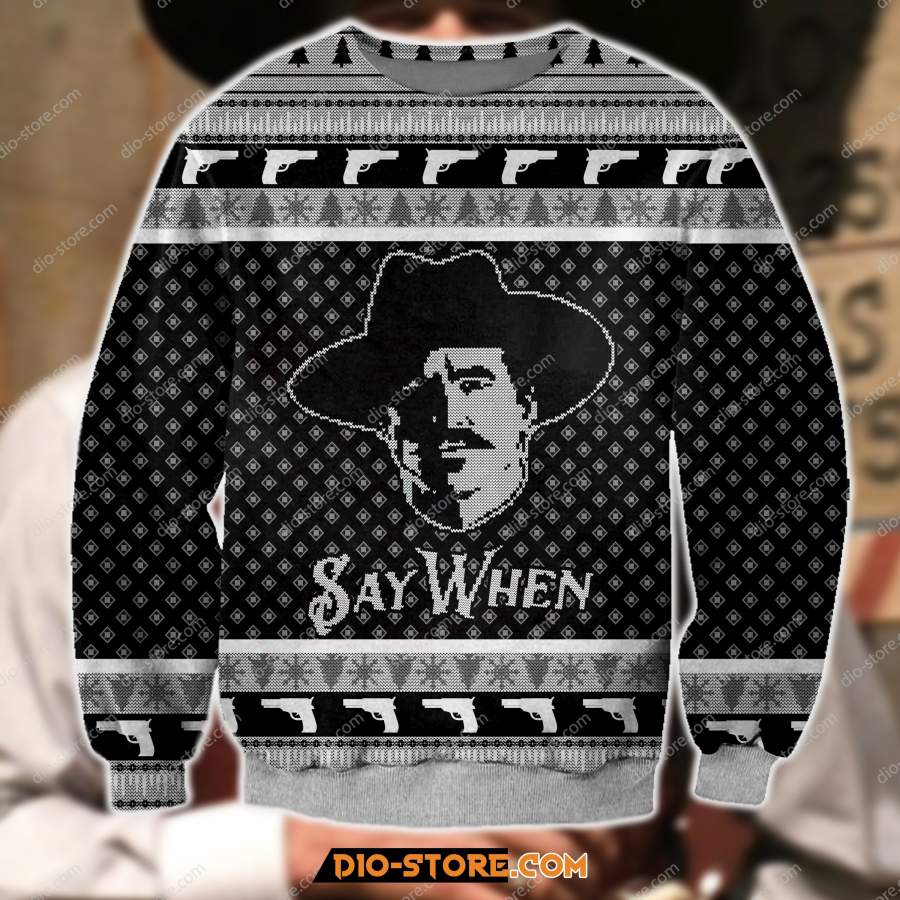 3D ALL OVER PRINT KNITTING PATTERN SAY WHEN MEME TOMBSTONE MOVIE UGLY CHRISTMAS SWEATER