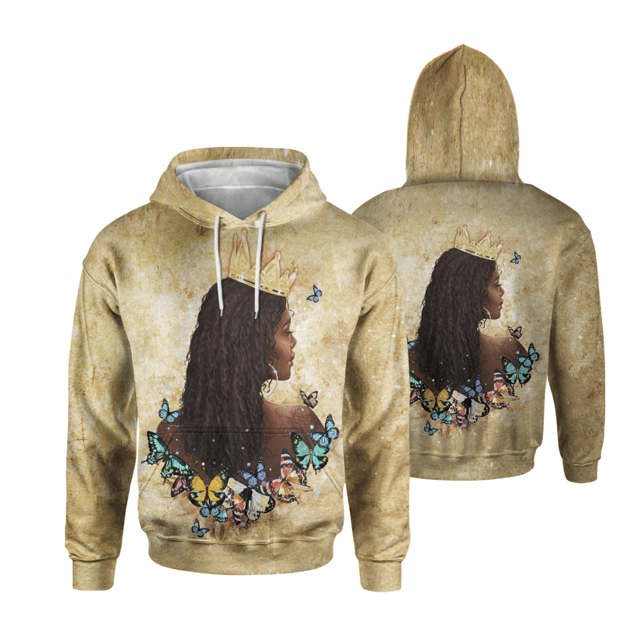 Black Queen Butterfly Art All Over Print Shirt 3D Hoodie For Black Girl Butterfly