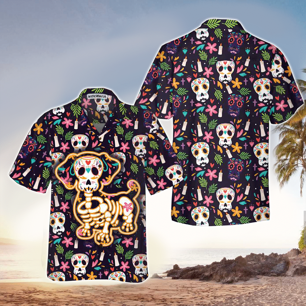 Halloween Gift Bone Skull Dog With Mexico Pattern Hawaii Shirt Aloha Ha90983