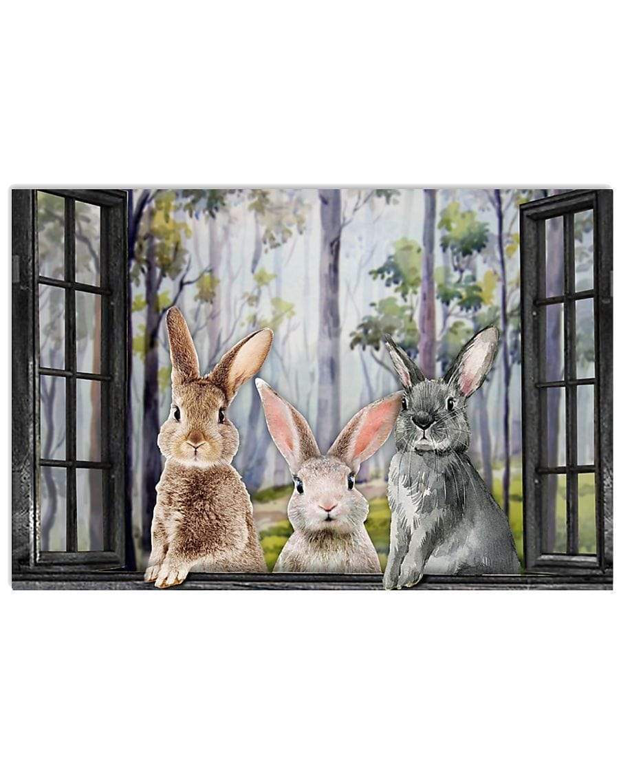 Cute Rabbits By The Window Canvas Prints Poster Print, Wall Art Canvas, Poster Canvas Wall Decor