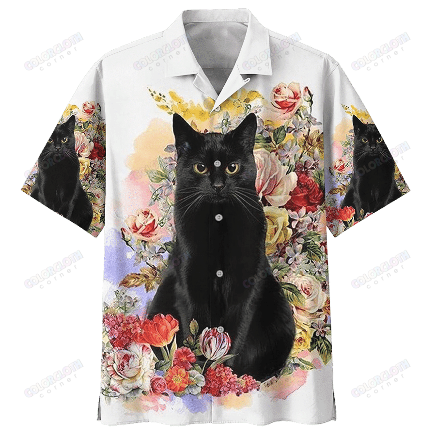 Black Cat Flower Hawaii Shirt Ha70232