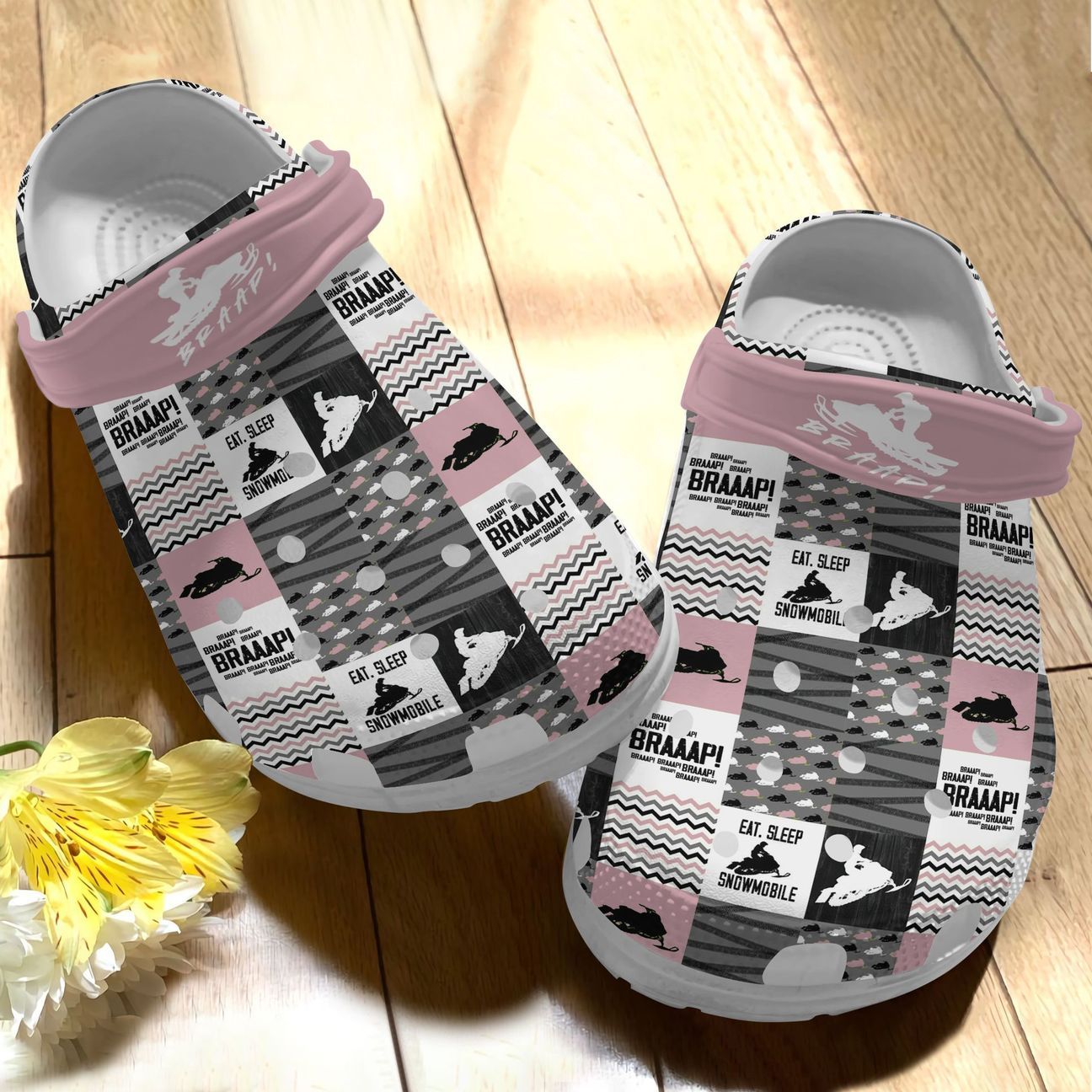 Snowmobile Personalize Clog, Custom Name, Text, Fashion Style For Women, Men, Kid, Print 3D Braaap Pattern Ver.02