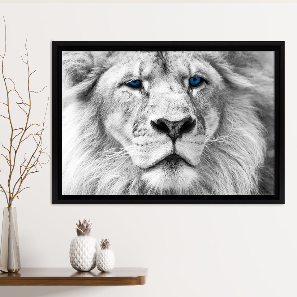 White Lion Blue Eyes Framed Canvas Print – Canvas Painting, Canvas Art, Wall Art, Wall Decor