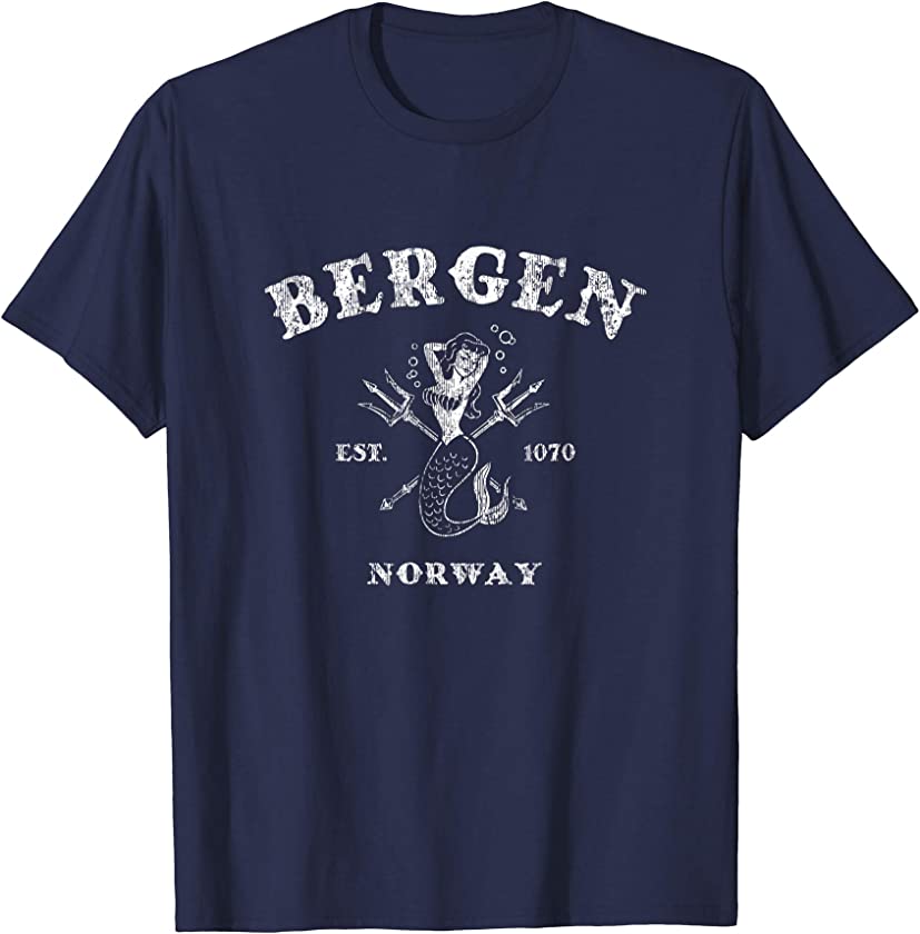 Bergen Norway T-Shirt Vintage Mermaid Nautical Tee