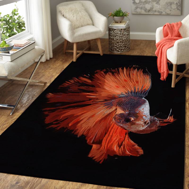 RED FIGHTING FISH – Animals Illustration Area Rug Carpet