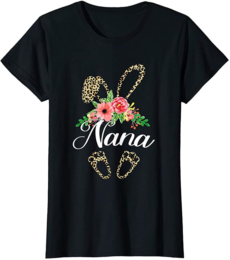 Womens Mother’s Day Easter Gifts Flower Nana Leopard Bunny T-Shirt