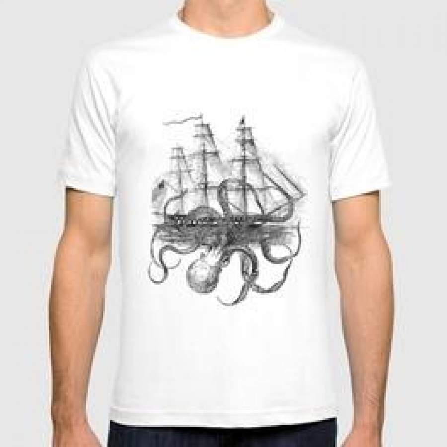 Octopus Kraken attacking Ship Antique Almanac Paper T-shirt