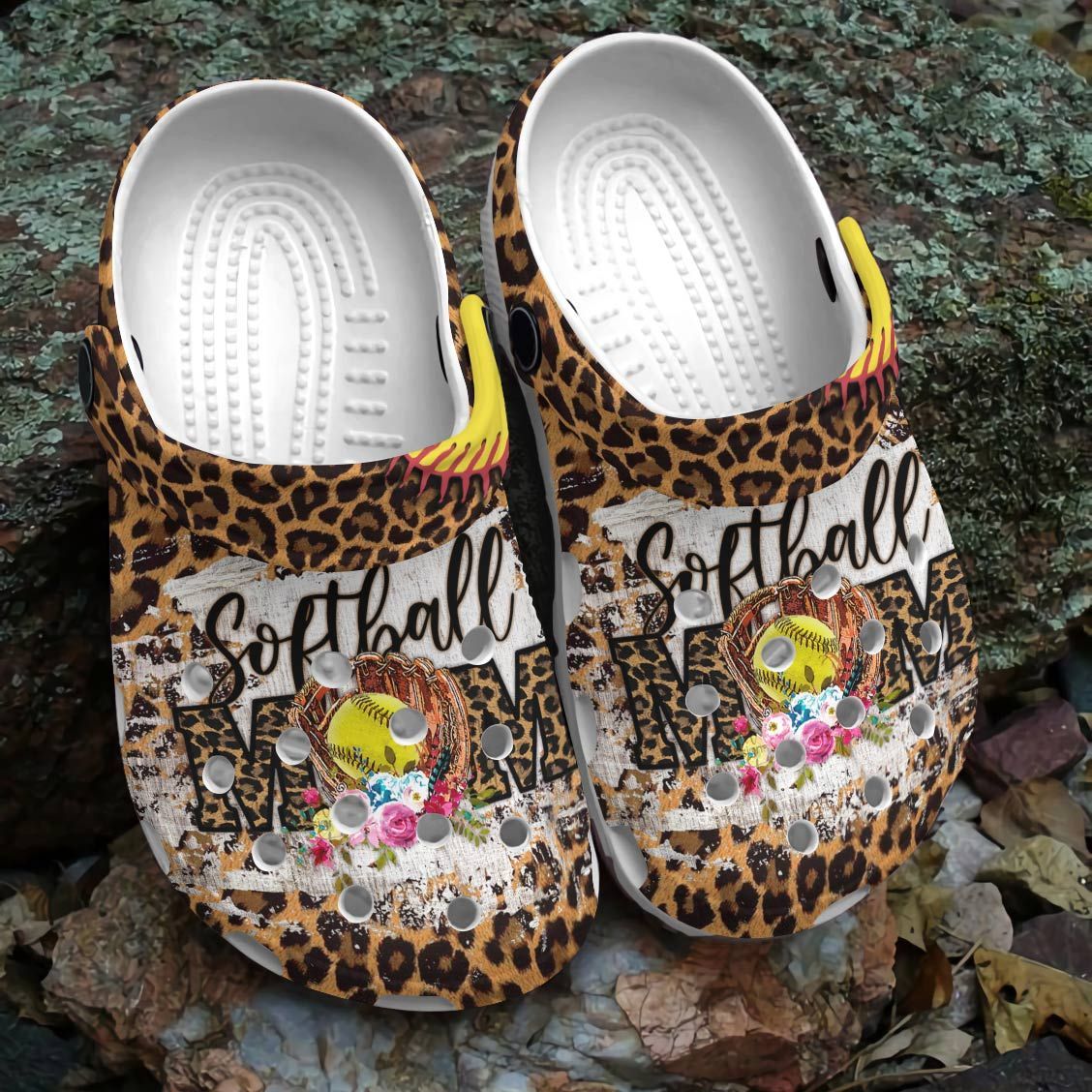 Softball Personalized Clog, Custom Name, Text, Color, Number Fashion Style For Women, Men, Kid, Print 3D Softball Mom Leopard Theme