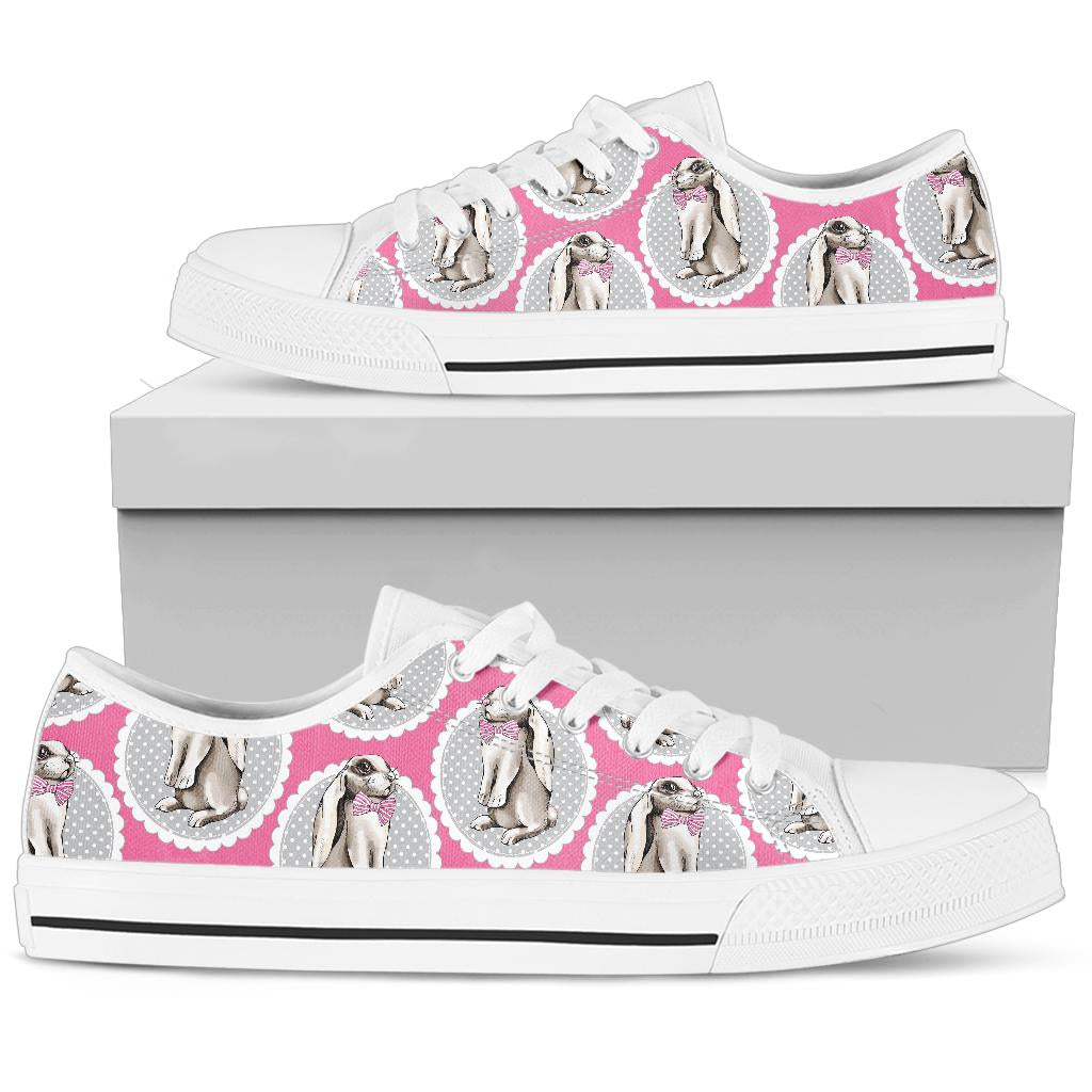 Rabbit Pattern Print Design Rb019 White Bottom Low Top Shoes