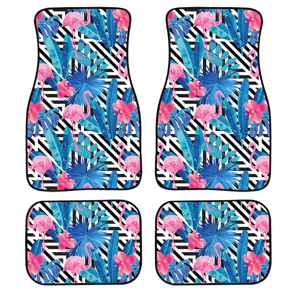 Blue Tropical And Pink Flamingo Print Front And Back Car Floor Mats, Front Car Mat