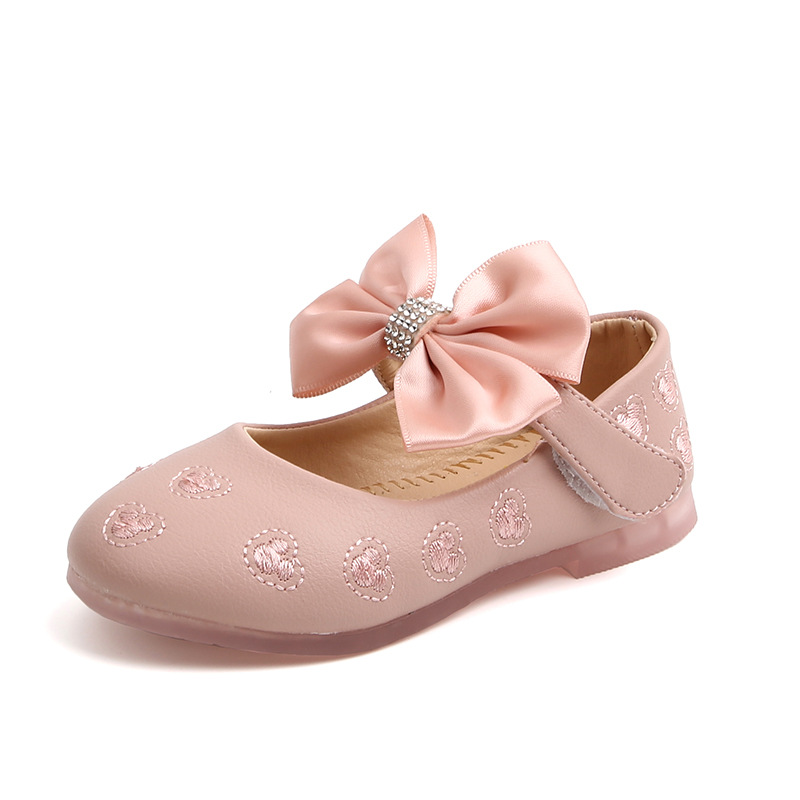 Spring and Autumn New Children’s Cartoon Floral Silk Cloth Big Bow Princess Shoes Girls’ Small Leather Shoes Little Girl Shoes alx