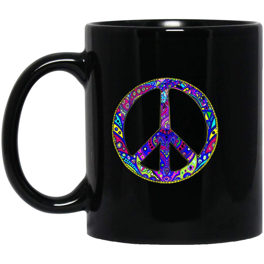 Peace Symbol in Easter Colors for Earth Day Jewel Tone 11oz 15oz Black Mug Happy Easter Day Funny Colors Eggs Bunny Ears Peeps Cute