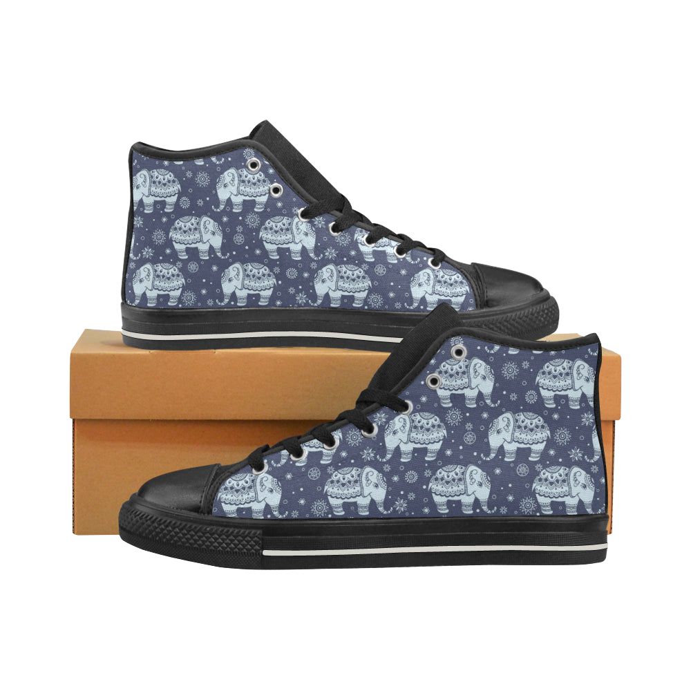 Elephant Tribal Design Pattern Women’S High Top Canvas Shoes Black Gift For Men Women