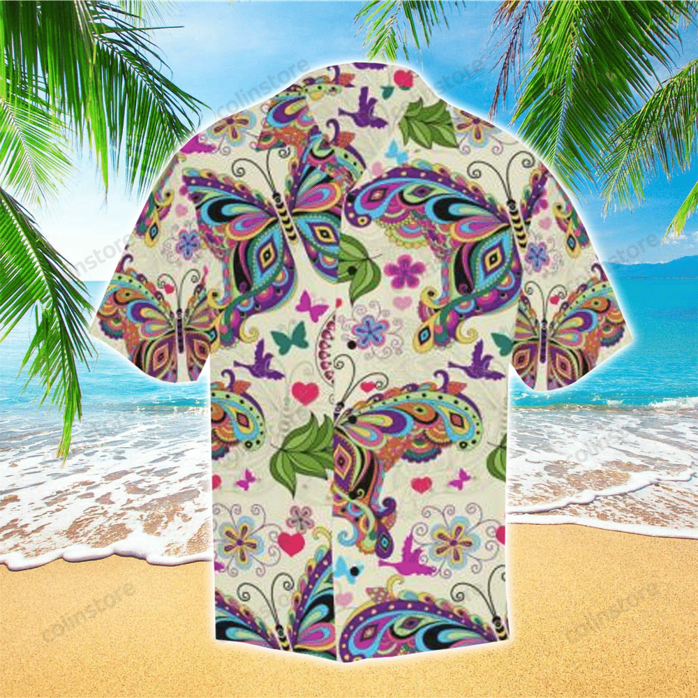 Butterflies Mens Hawaii Button Up Shirt Aloha Ha68979