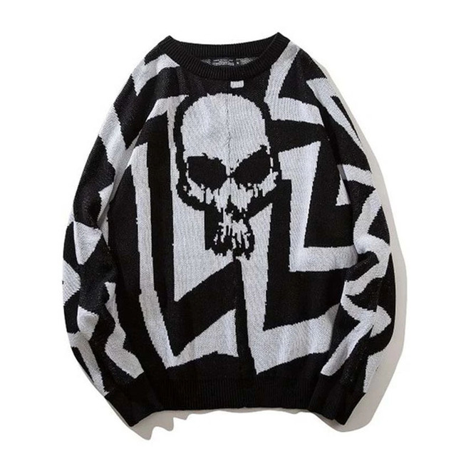 Winter Skull Jumper Sweater Oversized Men Knitted Warm Hip Hop Streetwear Pullover Women Harajuku Loose Sweaters Punk Couple Top alx