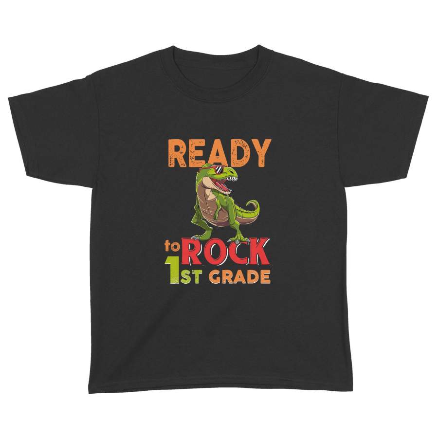 T-rex Ready To Rock First Grade Youth Shirt – Back To School Gift For Kid – Standard Youth T-shirt