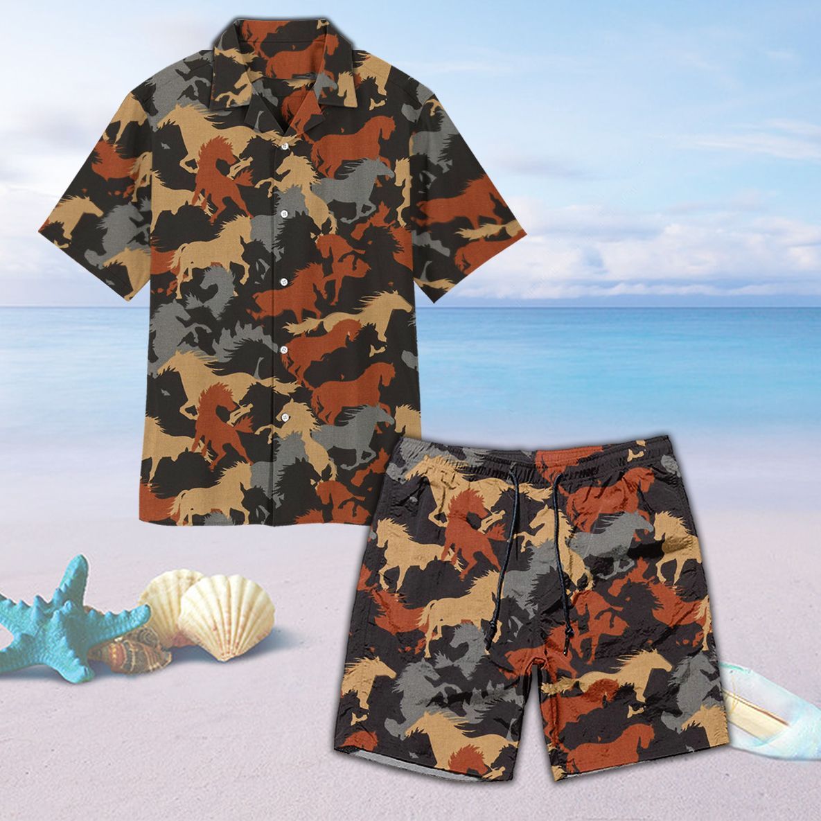 Horse Camouflage Hawaiian Beach Short Ha83206