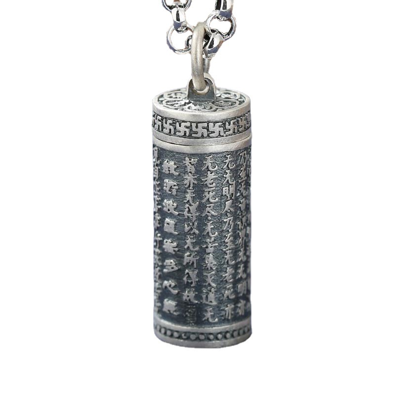 Buddhist Shurangama Mantra Sanskrit Pendant Men Openable Cylinder Urn Ash Storage Amulet Locket Necklace Religious Jewelry alx