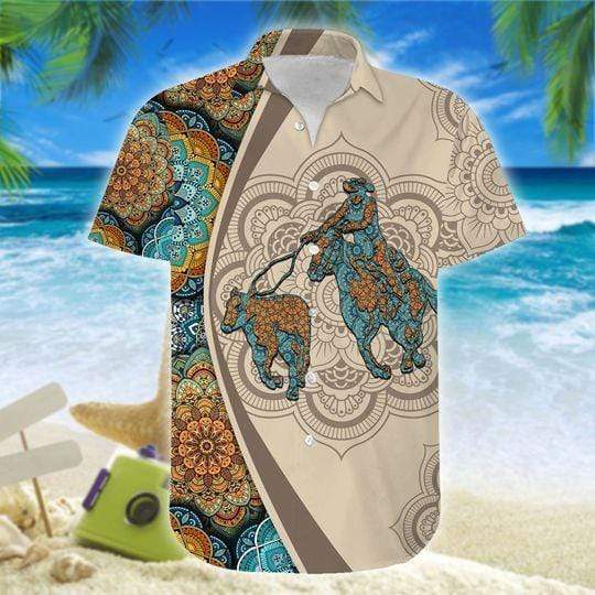 Awesome Breakway Roping Brown Mandala Unisex Hawaiian Shirts – Beach Shorts