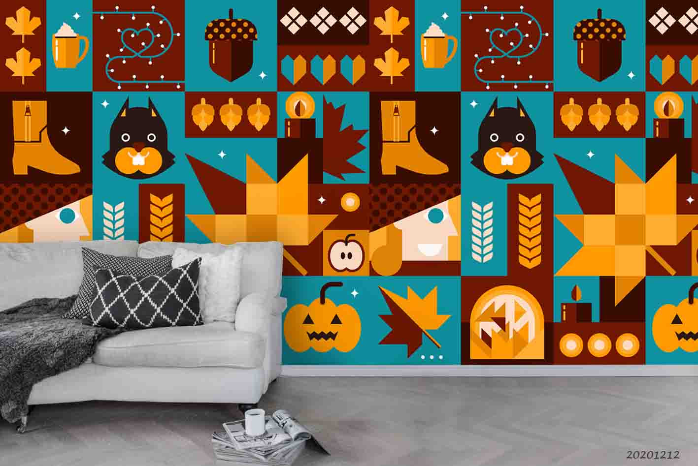 3D Cartoon Halloween Pumpkin Dog Boots Background Wall Mural Wallpaper Lxl