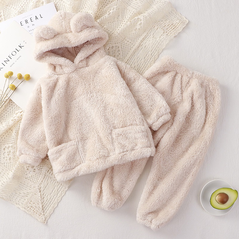 Baby Boy Girl Clothes Pajamas Set Flannel Fleece Infant Toddler Child Warm Hooded Sleepwear Home Suit Winter Spring Autumn 1-5Y alx