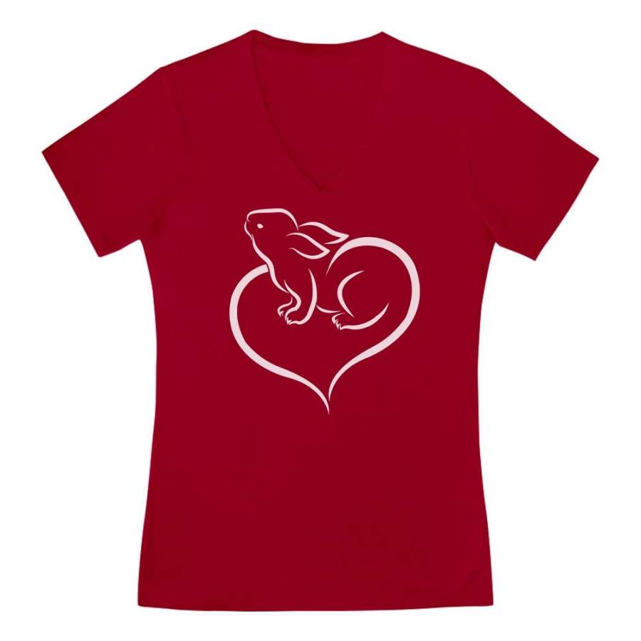 Love Heart Bunny V-Neck Fitted Women T-Shirt