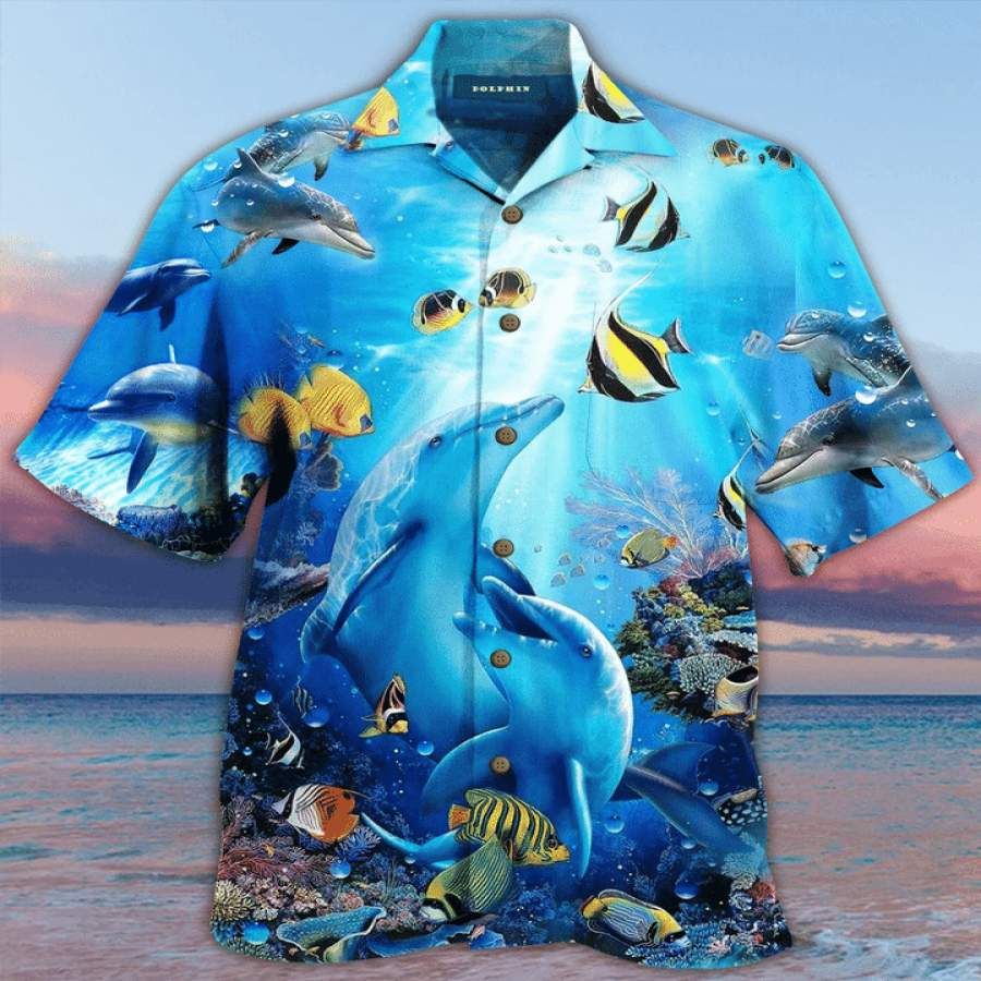 Amazing Dolphin In Ocean Unisex Hawaiian Aloha Shirts #hl