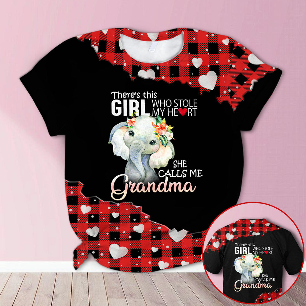 Personalized There Is This Girl Who Stole My Heart Baby Elephant Red Plaid All Over Print Shirts, 3D Shirts For Grandma Hn98 Do99