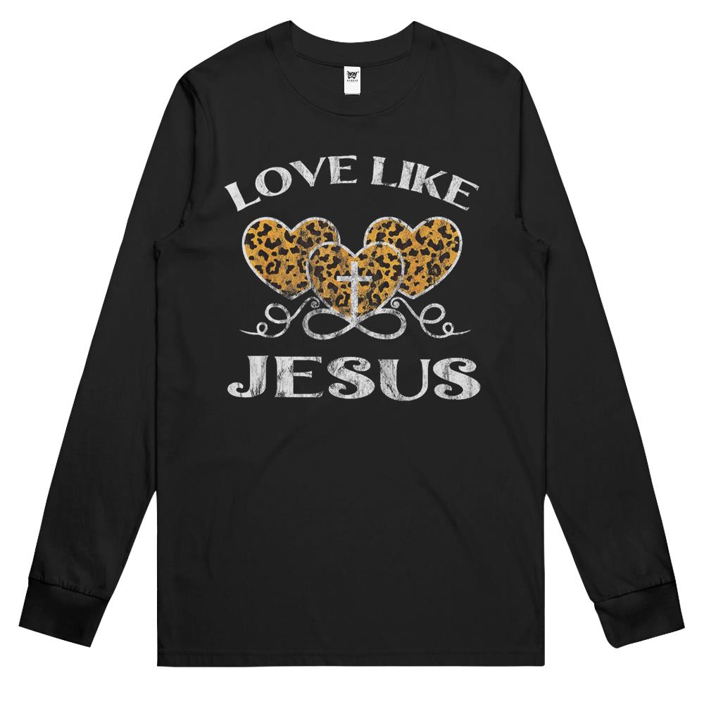 Valentine Day Christian Gift Cheetah Leopard Love Like Jesus Long Sleeve T Shirts