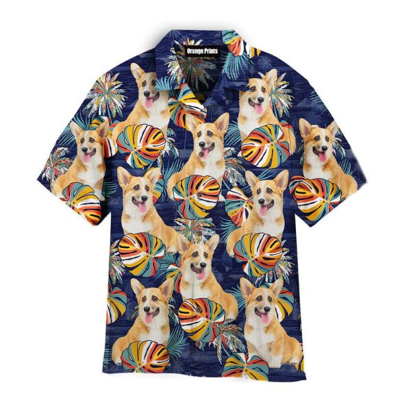 Dog Corgi Puppy Palm Leaves Pattern Hawaii Shirt For Men Women Ha4430