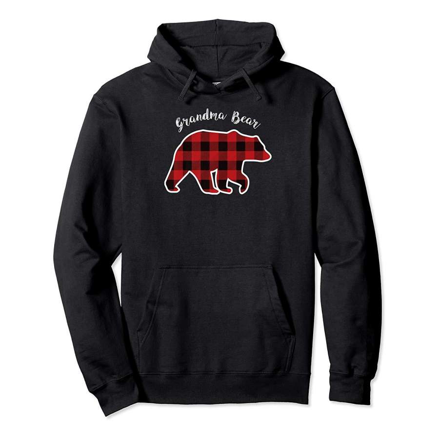 GRANDMA BEAR | Women Red Plaid Christmas Pajama Family Gift Hoodie Premium Tee