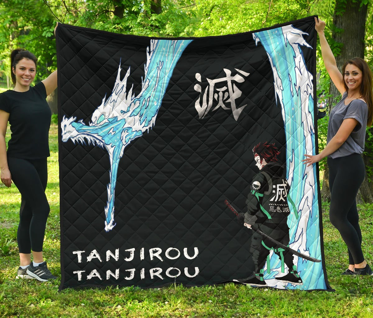 Demon Slayer Anime Tanjiro Kanji Water Dragon Power Power Black Premium Quilt Blanket