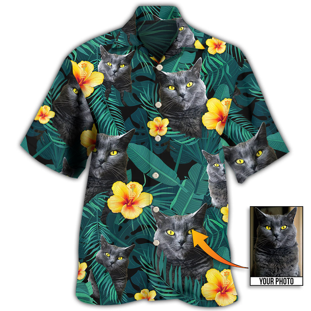 Black Cat Green Tropical Custom Photo Hawaii Shirt Ha51077