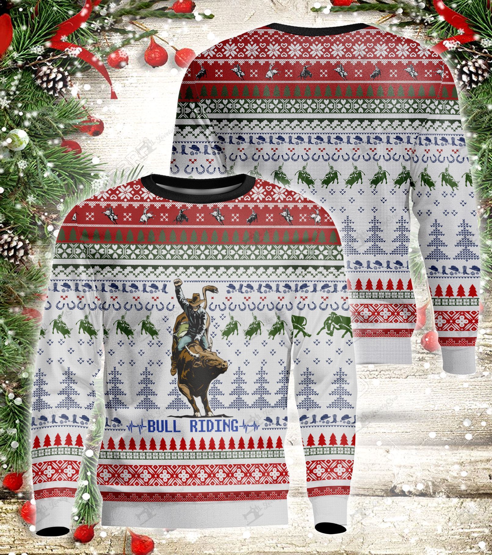 Bull Riding Ugly Christmas Sweater | For Men & Women | Adult | Us5645