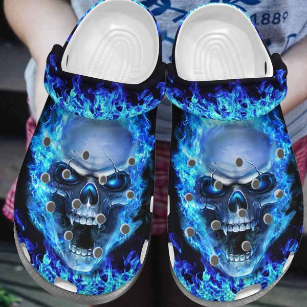 Blue Fire Skull clog Shoesshoes Skull Shoes Crocbland Clog Gifts For Men Son