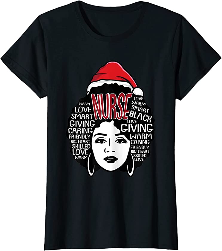 Womens Afro Nurse Christmas Melanin X-Mas Pajama Black RN Nursing T-Shirt