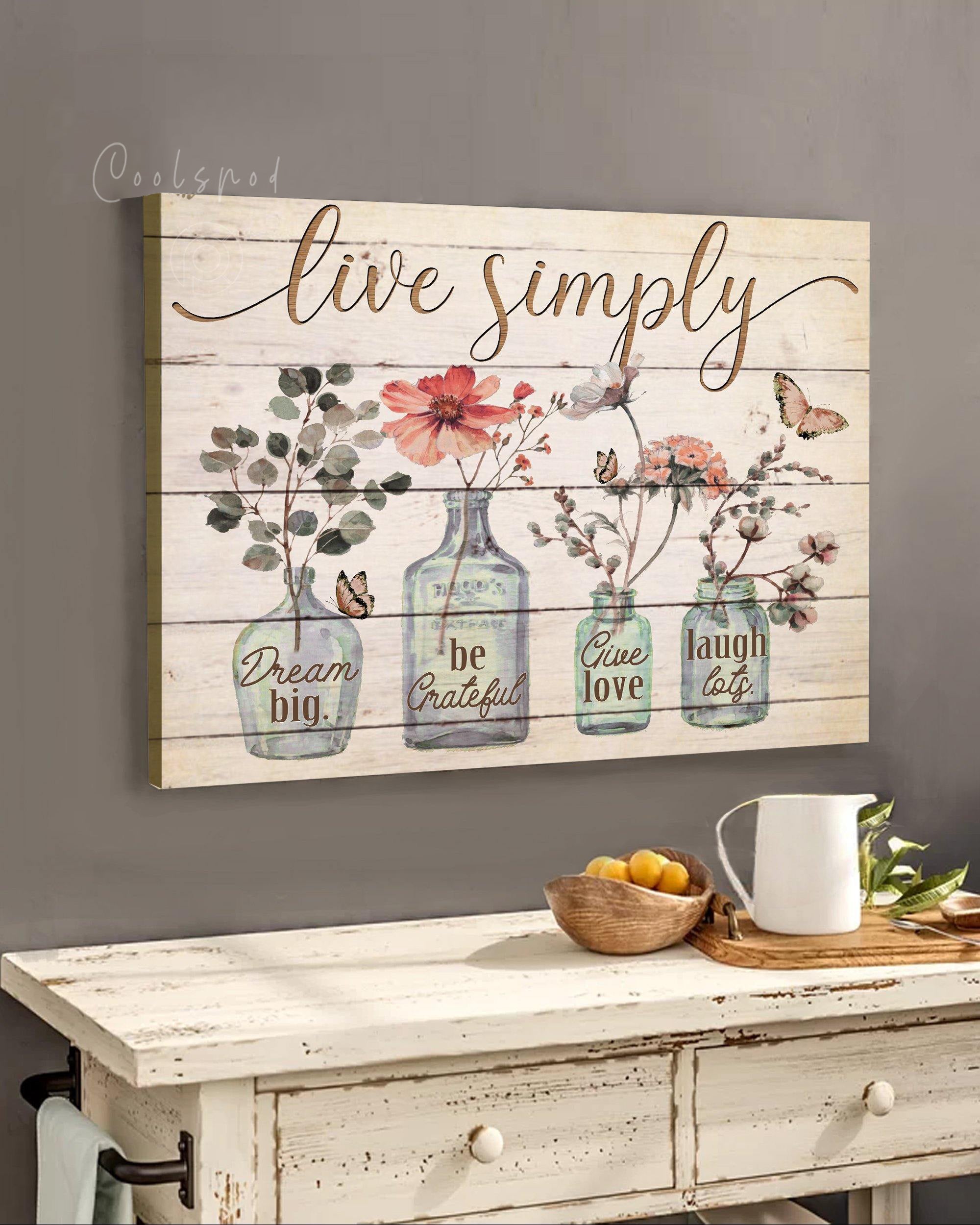 Hippie, Vintage Flower, Live Simply Wall Art Canvas