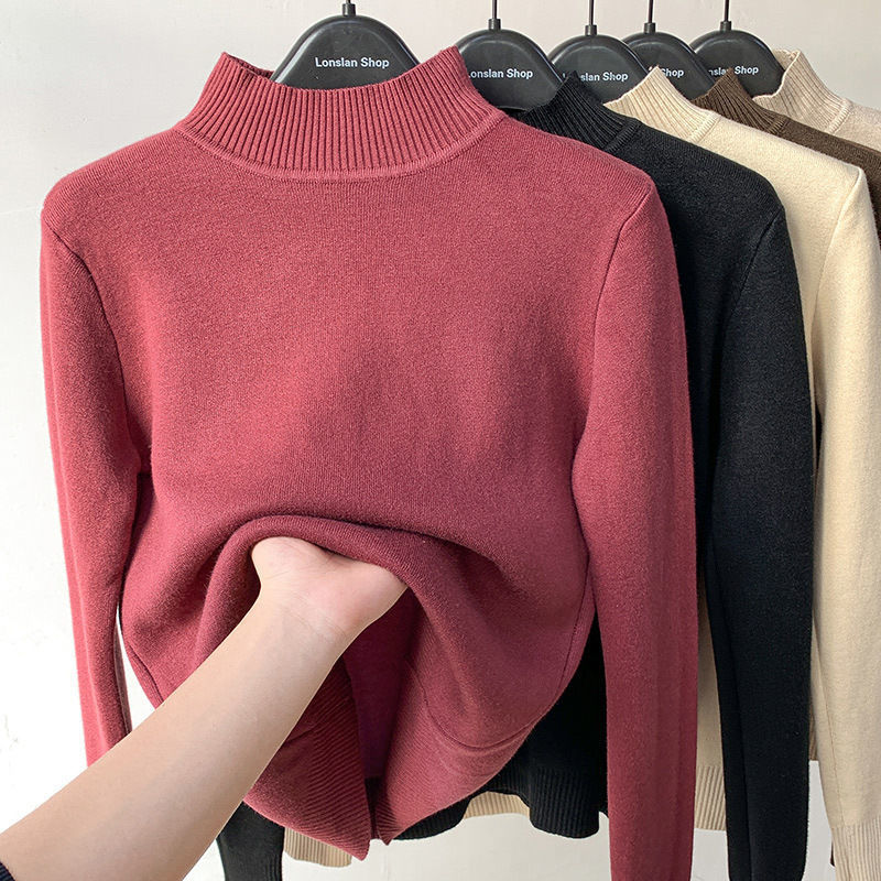 2022 Autumn New Thickened Cashmere Half High Collar Sweater Oversized Sweater Korean Fashion Pullover Thermal Bottoming Shirt alx