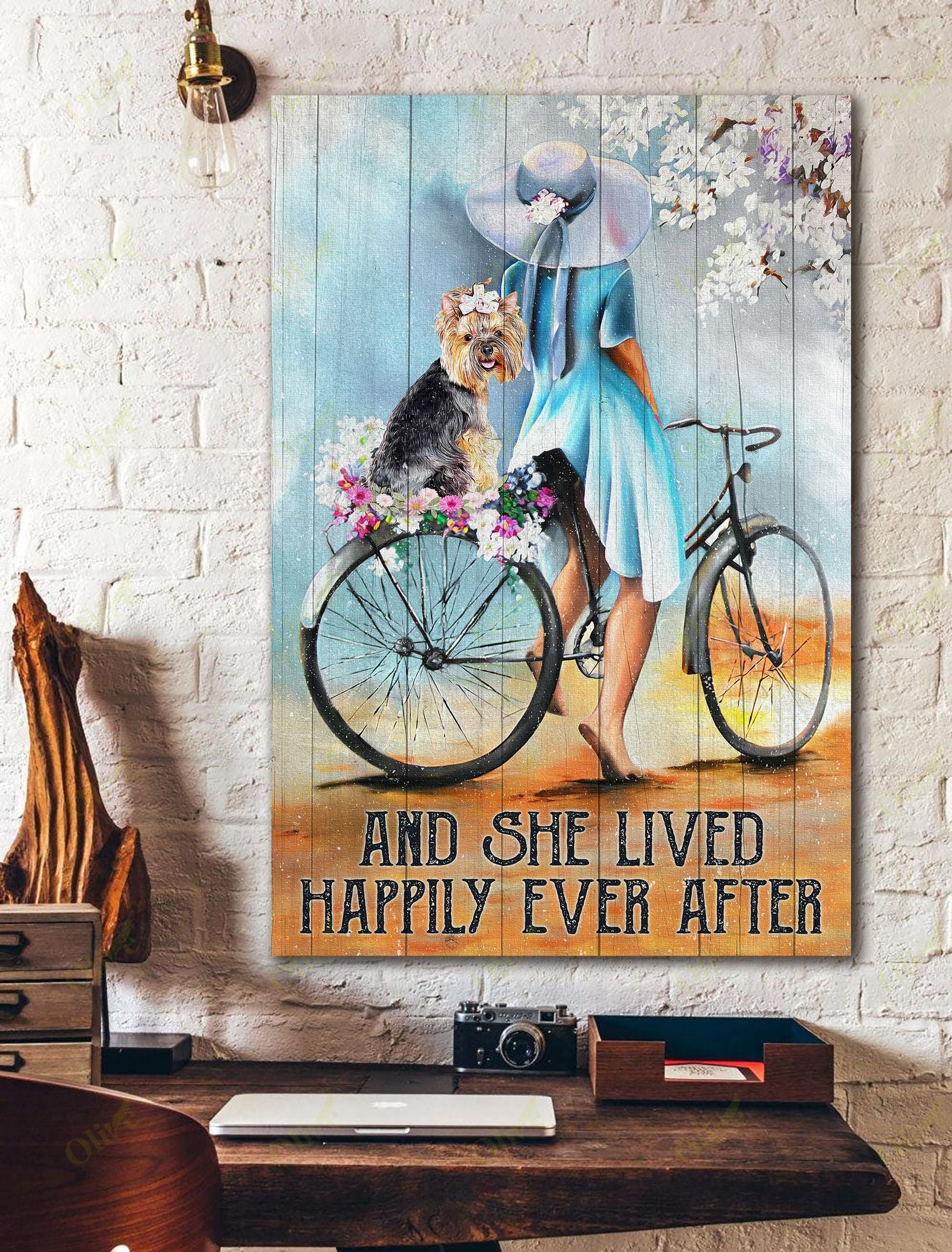 Yorkshire – And She Lived Happily With Her Dog Canvas Wall Art Home Decor