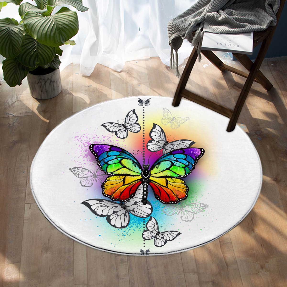 Rainbow Butterfly SW1116 Round Rug