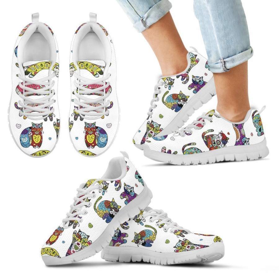 Abstract Cats Kid’s Sneakers