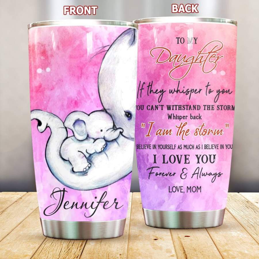 To My Daughter Elephant Personalized Stainless Steel Insulated Tumbler Cup