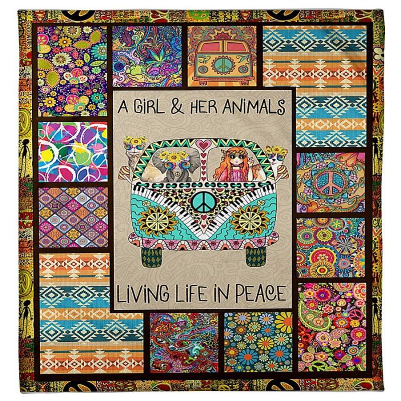 A Girl And Her Animals Living Life In Peace Unique Design Gifts For Girls Fleece Blanket